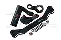 GPM Racing black aluminium steering assembly set with servo saver components and hardware on a white background.