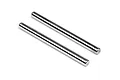 Two silver metal suspension arm pins for an HPI E10 RC car, shown against a plain white background.