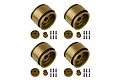 Four sets of bronze-coloured 1.9-inch RC crawler wheels with matching center caps and black mounting screws on a white background.