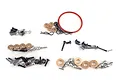 A collection of assorted RC hardware parts including screws, washers, O-rings, and ball studs for the Element RC Enduro24.