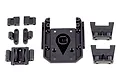 A set of black plastic RC gearbox and servo mount components for the Element RC Enduro IFS chassis, arranged on a white background.