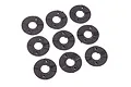 A set of eight black plastic Traxxas 48dp fixed gear adapters arranged on a white background.