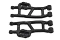 Two black RPM heavy-duty rear suspension arms for RC vehicles, shown from a top-down perspective against a white background.