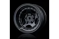 A single black 1.9-inch RC drift wheel rim with a five-spoke design and simulated beadlock bolts, set against a black background.