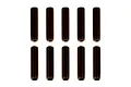Ten black metal grub screws arranged in two rows of five against a white background.