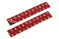 Two strips of 3M VHB double-sided mounting tape with red protective backing, isolated on a white background.