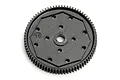 A black plastic 78-tooth spur gear for RC cars, shown from a top-down perspective against a white background.