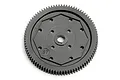 A black plastic 87-tooth spur gear for RC cars, featuring a central mounting hole and eight surrounding screw holes.