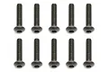 Ten black metal button head screws with hexagonal drive sockets arranged in two rows of five against a white background.