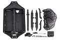 Team Associated Rival MT10 chassis set including the main chassis tub, side guards, dirt cover, and various mounting hardware components.