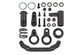 A collection of black plastic and metal RC steering bellcrank components for the Team Associated Rival MT10, laid out on a white background.