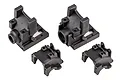 Team Associated Rival MT10 front and rear gearbox case set, including two main gearbox housings and two matching cover plates in black plastic.