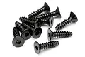 A small pile of ten black metal countersunk screws with hex heads, designed for RC hobby use.