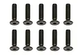 Ten black metal 2.5x10mm countersunk head screws with hex drive sockets, arranged in two rows of five against a white background.