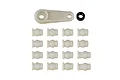 Element RC Enduro pivot ball set including sixteen white plastic pivot balls, one white plastic steering arm, and one black rubber O-ring.