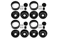 A set of four Element RC 1.55 inch Enduro Urbine black beadlock rims, including wheel faces, barrels, hubs, and assembly screws, arranged on a white background.