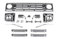 A set of satin chrome plastic scale body accessories for the Element RC Sendero, including a grille, light buckets, mirrors, wipers, and trim pieces.