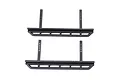 Two black plastic rock sliders for an RC vehicle, featuring mounting arms with pre-drilled adjustment holes.