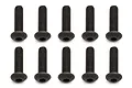 Ten black metal button head screws with hex drive heads arranged in two rows of five against a white background.