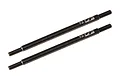 Two black steel RC suspension linkages with threaded ends and laser-etched 93 and FT logos on a white background.
