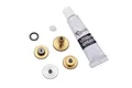 Traxxas metal servo gear set for 2270 servo, including various brass and steel gears, a small washer, a plastic spacer, and a tube of Traxxas lithium grease.