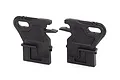 Two black plastic Traxxas battery hold down retainers shown side-by-side on a white background.