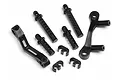 HPI Racing body mount set including various black plastic posts, brackets, and clips on a white background.