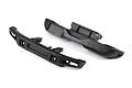 Two black plastic RC car bumpers, one front and one rear, isolated on a white background.
