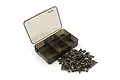 A Yeah Racing titanium screw kit for Kyosho Optima MID featuring a pile of metal screws next to an open, empty, six-compartment plastic storage box.
