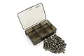 A Yeah Racing titanium screw kit for Tamiya CC-02, featuring a translucent grey plastic storage box with six compartments and a pile of metal screws.