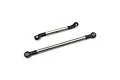 Two stainless steel steering linkages with black plastic rod ends for Tamiya CC-02 RC cars, shown against a white background.