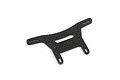 A black carbon fibre front shock tower for a Tamiya XV-02 RC car, featuring multiple mounting holes and a central slot.