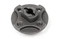 A grey metal spur gear mount for HPI Sprint 2 RC cars, featuring a central keyed shaft hole and four threaded mounting points.