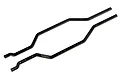 Two black metal RC chassis rails for Element RC vehicles, shown from an overhead angle against a white background.