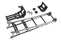Traxxas adjustable wheelie bar kit with black chrome finish, including mounting brackets, wheels, and screws.