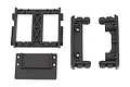 A set of black plastic RC chassis components including a servo mount, bumper mount, and ESC tray for Element RC Enduro.