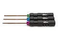 A set of three Factory Team hex drivers with black handles and color-coded collars, labeled 1.5mm, 2.0mm, and 2.5mm.