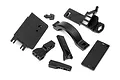 A set of black plastic HPI Savage battery box mounts and covers arranged on a white background.