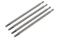 Four HPI Racing shock shafts for the Savage RC truck, featuring a polished silver metal finish with threaded ends.