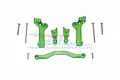 GPM Racing green anodized aluminium rear shock tower set with mounting screws on a white background.