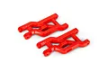 Two bright red Traxxas heavy-duty front suspension arms for RC vehicles, shown from an elevated angle on a white background.