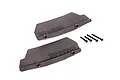 Two grey Traxxas rear mud guards and four black mounting screws on a white background.