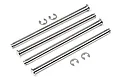 A set of four silver metal suspension arm pins and four small E-clips for HPI Trophy RC vehicles.