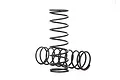 Two black metal coil springs for Traxxas RC vehicles, one standing upright and one lying horizontally on a white background.
