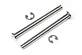 Two silver metal flanged suspension arm pins and two matching E-clips for HPI Trophy RC vehicles.