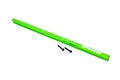 A bright green anodized aluminium T-bar chassis brace for Traxxas RC vehicles, shown with two small black mounting screws on a white background.