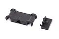 Traxxas fixed gear adapter and motor mount spacer set, showing two black plastic RC components on a white background.
