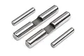 A set of four metal differential shafts for an RC car, including two longer shafts with a flat notch and two shorter plain cylindrical pins.