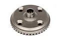 A grey metal 43T bevel gear for an RC car differential, featuring a central hub and four countersunk screw holes, isolated on a white background.
