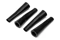 Four black rubber shock boots for HPI Trophy RC vehicles arranged on a white background.